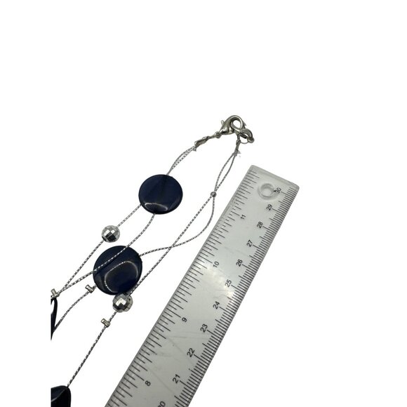 Silvertone and Dark Navy Double Layer Necklace - Picture 6 of 6